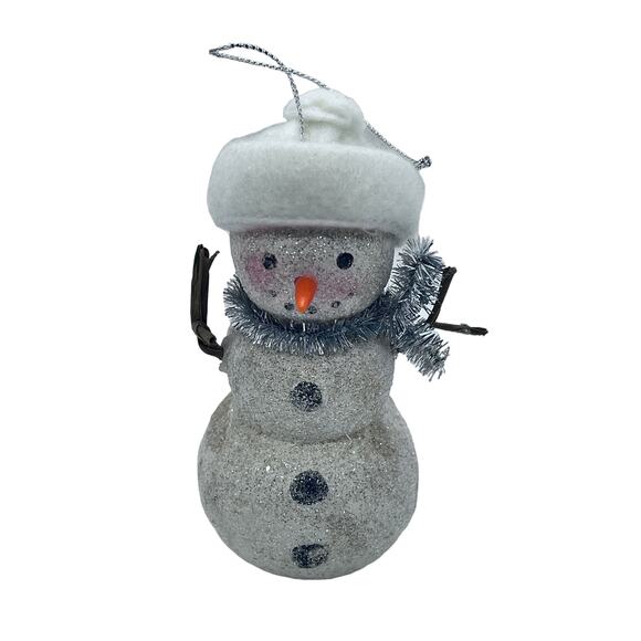 Unbranded Other - Christmas Ornament Glitter Snowman with Felt White Hat & Silver Scarf - 5” H